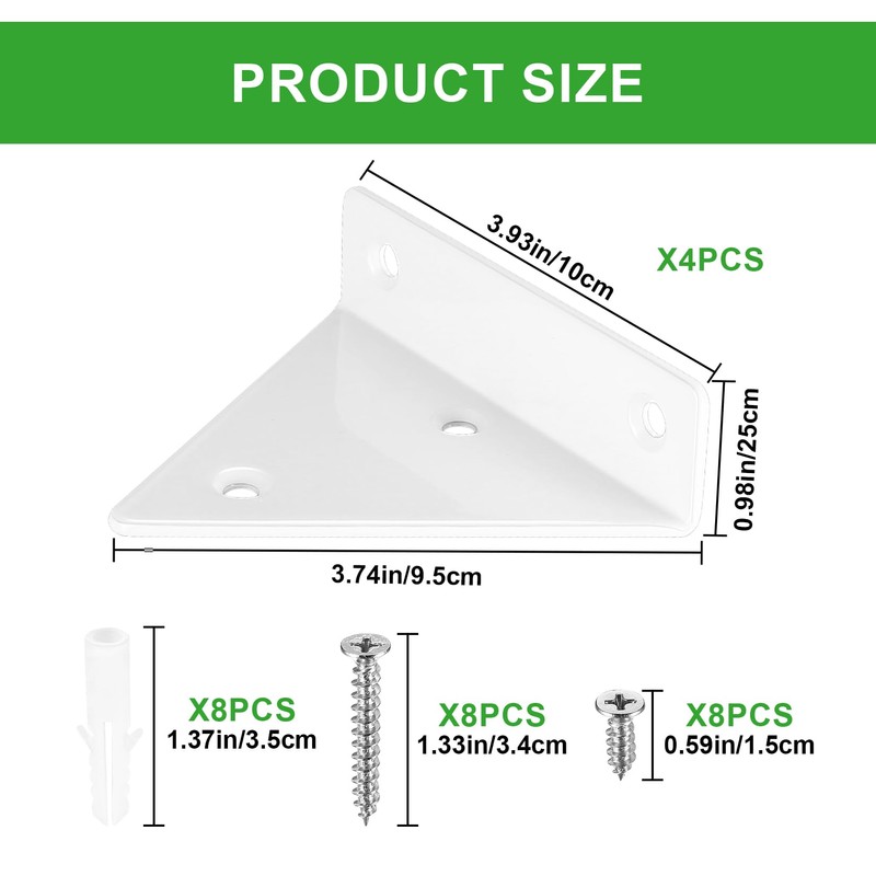 Pack of 4 Floating Shelf Brackets, Invisible Triangle Wall Brackets,