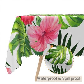 TTQYFNM 54x108inches Hawaiian Tablecloth Green Palm Leaves Tropical Flowers Rectangle Table Cloth Waterproof Oil Proof Wrinkle Free Table Cover for Dining Room Picnic Patio Outdoor Theme Party Decor