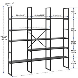 Jehiatek Large Bookshelf 5 Tiers, Triple Wide Geometric Bookcase, 71 Inches Tall Industrial Book Shelves Etagere Book Case, Sturdy Metal Frame, Freestanding Display Shelving Unit, Black