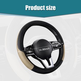 awlbed 1 PC Car Steering Wheel Cover, 14.96" Elastic Non-Inner Ring Carbon Fiber Leather All-Season Anti-Slip Steering Wheel Cover, Modification Accessory, Compatible with Most Car Models (Beige)