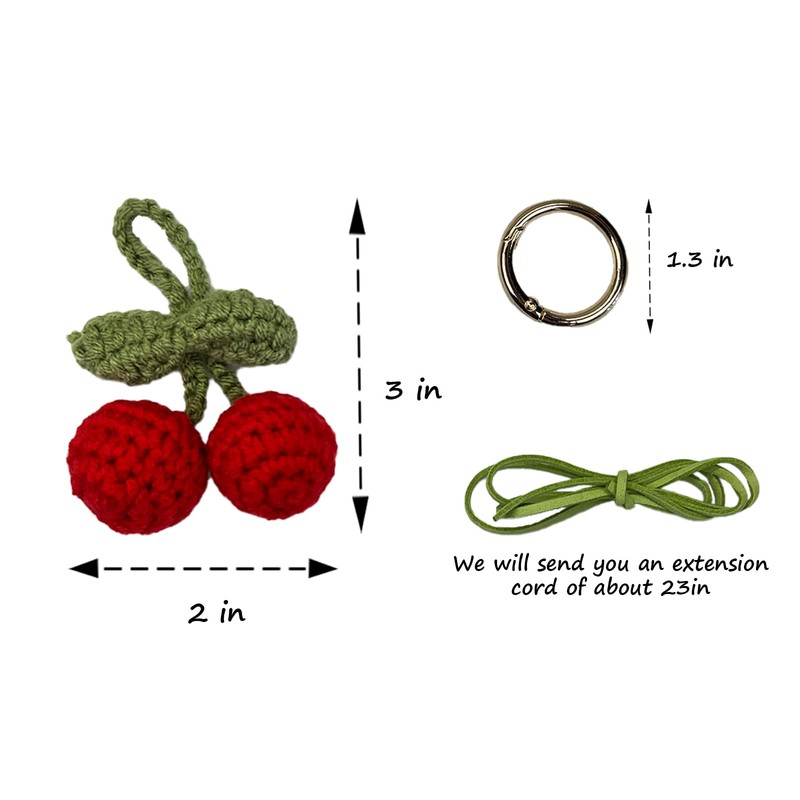 Handmade Cherry Decor Car Rearview Mirror Hanging Accessories Cherry Keychain