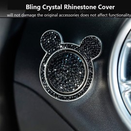 Car Cute Push to Start Button Cover Accessories, Bling Crystal Car Engine Start Stop Button Cover, Black Car Decoration Interior Sticker for Women Girl