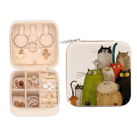 Cartoon Cat Travel Jewelry Case Small Box Organizer Cat Lover Gift Birthday Christmas Gifts for Women Teen Girls Friends Sister Her