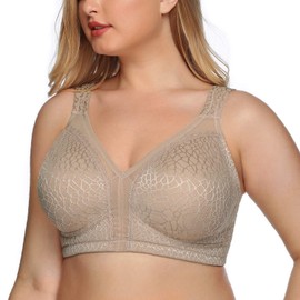 DotVol Women's Full Coverage Minimizer Bra Comfort Wirefree Non Padded Plus Size Everyday Bra(48D, Brown)