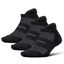 Feetures High-Performance Cushion No Show Tab Solid- For Men & Women, Athletic Ankle Socks, Moisture Wicking - S, Black - 3Pack