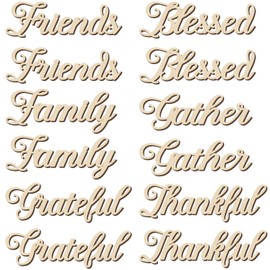 12 Pieces Thanksgiving Wood Word Cutout Thankful Plate Signs Grateful Blessed Gather Signs Thanksgiving Place Sign Thankful Plate Cutout for Table Home Dinner