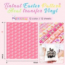 Tintnut Easter Eggs HTV Heat Transfer Vinyl -12 Sheets 12 x10 inches Pastel Pink HTV Heat Transfer Vinyl Pink Bunny HTV Iron On Vinyl for T-Shirts Compatible with Cricut/Silhouette Cameo