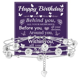 QianSiLi Birthday Gifts for Women Silver Charm Bracelets for Women Adjustable Beaded Link Chain Birthday Bracelet for Sister Daughter Mom Best Friend Birthday Gifts for Women Her