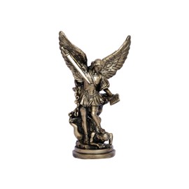 San Miguel Arcangel Statue 12inch St Michael Statue Saint Archangel Michael Statue Defeated Lucifer Tramples Demon Resin Battle Angel Sculpture Bronze Collectible Sculpture Religious Figurines Decor