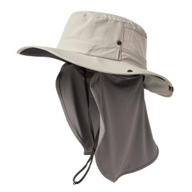 TOP-EX XL/XXL Sun Hat Men's Waterproof Sun Protection Hat with Sunglasses Holder Wide Brim Outdoor Trekking Hat with Neck Protection Safari Summer Hat Foldable, 94603_Grey