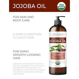 Velona - Aceite de jajoba 100% orgánico | Aceite de transporte transparente natural para el cuidado de la cara, el cabello, el cuerpo y la piel | sin refinar, prensado en frío | Tamaño: 2, 4, 8, 16, 24, 32, 64 oz y 7 lb, 236.58ml (8oz)