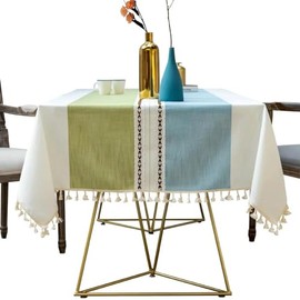 Hemasa Cotton Linen 140x180 Tablecloth Rectangular with Tassel Fringe for Kitchen Dining Table Cover Decoration (Model2)