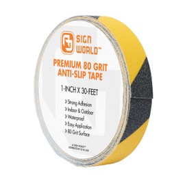 Best Anti-Slip Grip Tape, 1" x 30 FT, Black & Yellow Striped, 80 Grit, Industrial Grade, Indoor, Outdoor (1-Inch x 30 Feet Roll)