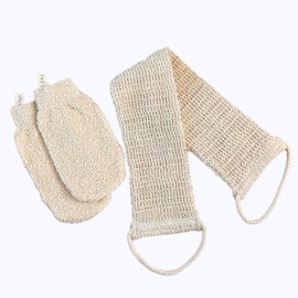 LENI-, El juego de exfoliación, manoplas exfoliantes de sisal natural y exfoliante corporal para espalda para exfoliación, frotamiento en seco y      