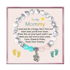 Stocking Stuffers Holiday Outfits for Women 2024 New Mommy Bracelet Pregnancy Gift New Mom Gifts for Women Mom to Be Gifts for First Time Mom for Pregnant Women New Mother Natural Stone Bracelets for Women Teen Girls