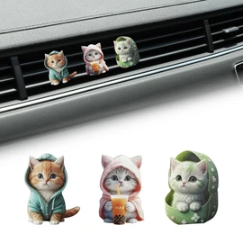 UHANBUT 3PCS Cute Cat Car Air Freshener Vent Clip, 2D Flat Acrylic Auto Air Conditioning Diffuser Outlet Clip, Cartoon Kitty Automotive Interior Decoration Accessory for Women (Blue/Pink/Green)