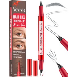 Vevivia Eyebrow Pencils for Women - Eyebrow Pen with Dual-Brush-Tip & Curved Tip for Natural Fuller-Looking Brows, Precise Hair-Like Strokes for All Brow Types, Last All-Day Brow Makeup, Grey