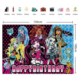 BZQCPLX Monster Photo Background, Monster Birthday Party Backdrop, Photo Backdrop Decorations Cartoon Theme Backdrop Happy Birthday Banner Party Decorations For Kids (5x3ft(150 x 100 cm))