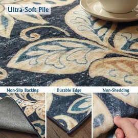 Othilic Paisley Floral Area Rug, 2x3 Small Rug Washable Entryway Rug Non-Slip, Blue Beige Low-Pile Front Door Mat Indoor Entry Rug, Distressed Flower Accent Throw Rugs for Bedroom Kitchen Bathroom