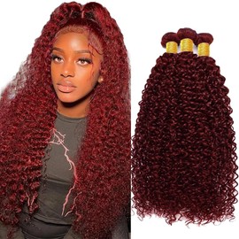 Fabimiya Human Hair Bundles Burgundy 99J Jerry Curly 18 20 22 Inch Bundles Human Hair 100% Unprocessed Burgundy Soft Sewn In Hair with Double Weft for Black Women