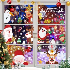 248 Piezas Pegatinas Navideas para Ventana, Pegatinas de Decoracin Navidad para Ventana, Decoracion Navidad Copo de Nieve Santa Claus Renos...        