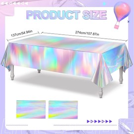 wordmouk 2 Pack Iridescent Tablecloth 137X274cm Plastic Pastel Rainbow Disco Party Tablecloth Waterproof Shiny Rectangle Tables Laser Table Cover for Party Birthday Christmas Wedding Picnic Decoration