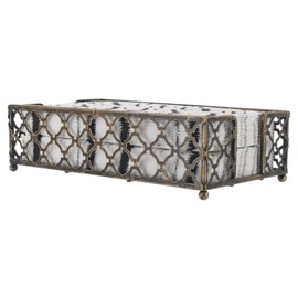 Boston International Paper Napkin Holder Caddy Dispenser for Kitchen Dining Buffet & Bar Countertops, 9" x 5.25" (Fits Guest Towel Size), Antique Brass Trellis