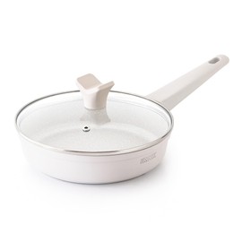 THE ROCK SOHO 8-Inch Non Stick Frying Pan with Lid–Nothing Sticks, Never Warps, Lasts Longer, Ceramic Non Toxic Skillet with Heat-Resistant Handle, PTFE PFOA & PFAS Free, Oven & Dishwasher Safe, Cream