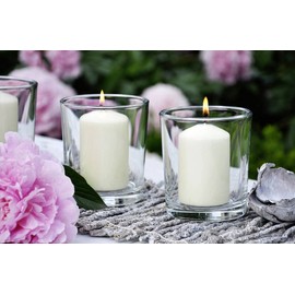 Müller Kerzen Pillar Candles - 2.36 x 4.72 Inch - Set of 8 White Candles - 32 Hours of Burn Time - Unscented, Dripless Wax - BSS Burn Through Safety Stop - RAL Quality - Made in Germany