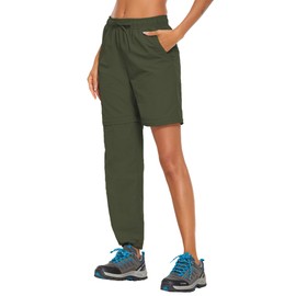 PINSPARK Womens Hiking Pants Convertible Shorts Quick Dry Zip Off Pants Hight Rise Outdoor Camp Travel Track Pants Army Green XXL