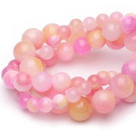 Chicager 8mm Natural Stone Beads for Jewelry Making,Pink Yellow Jade Polished Smooth Round Gemstone Beads for Bracelet Necklace 15 Inch