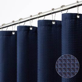 Navy Blue Extra Long Shower Curtain 96 Inch Length,Waffle Weave Shower Curtain Hotel Luxury Spa,Waterproof Fabric Bathroom Curtains with Hooks Machine Washable 72x96 Inch