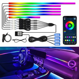 Dreamcolor Acrylic Interior Car Light 10 in 1 Automotive Ambient Light Kits with APP Control 16 Million Color 175 inches Fiber Optic Car LED Strip Light, RGB Music Sync Neon Car Lighting