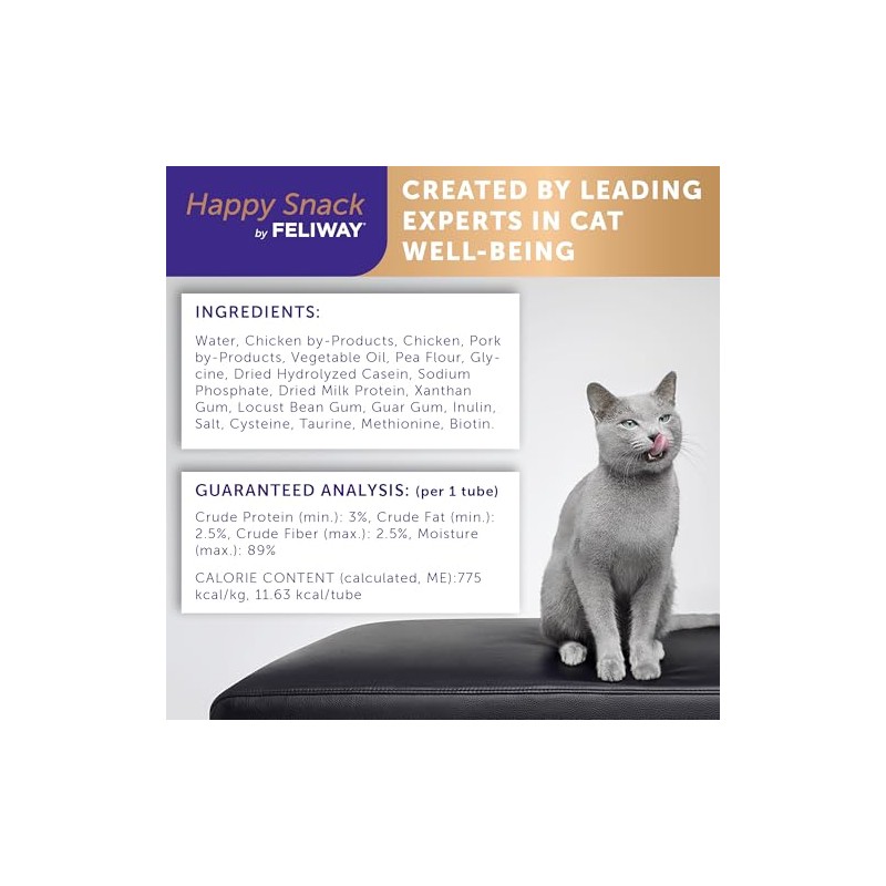 Happy Snack by FELIWAY®, Delicious, Lickable, Squeezable Purée Cat Treats