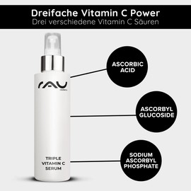 RAU Cosmetics Triple Vitamin C Serum 100 ml - Face Serum with Triple Vitamin C & Irish Moss Algae - Anti-Ageing Care for Radiant Complexion & Even Skin - Vegan, Made in Germany