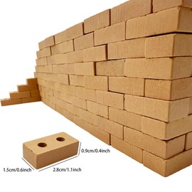 Woohome Pack of 100 Mini Simulation Bricks, 1:16 Mini Scale Bricks, Miniature Bricks, Bricks for DIY Dollhouse, Bricks, Diorama, Fairy Garden Decoration (2 Hole Bricks, Red)
