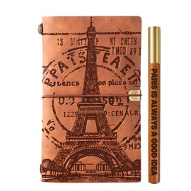 InnoBeta Paris Gifts, Paris Gifts for Women Leather Journal Notebook with Pen, Refillable Sketchbook, Travel Diary, Lined Planner, 7x5 Inches, Brown