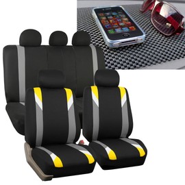 FH Group Car Seat Covers Premium Modernistic Full Set Yellow Black Automotive Seat Covers, Airbag and Split Rear Car Seat Cover Universal Fit Interior Accessories for Cars Trucks SUV Car Accessories