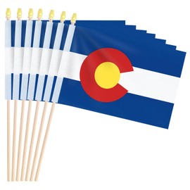 Pack of 20, Handheld Colorado Flags 5x8 Inch - Small State of Colorado CO Flags on Wood Sticks with Spear Top, Mini Coloradan Flag for Elections, Patriotic Decorations, Independence Day Celebrations