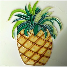 Pineapple Hand Painted Ceramic Art Tile 8x8 inches with Easel Back
