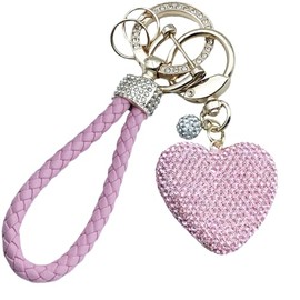 Xsclpomddy Wrist Lanyard Crystal Keychain with Rhinestone Heart-shaped Key Chain Bling for Women Girls,pink