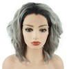 Meiyite Hair Curly Short 14inch Dark Root Grey Ombre Half