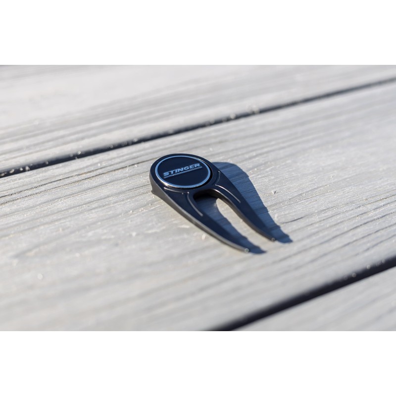 Stinger Golf Products' Sleek Black Golf Divot Tool with Bottle
