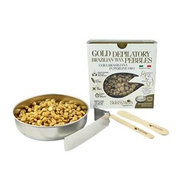 Skin System Kit Use of Gold Depilatory Brazilian Wax Pebbles Brazilian Wax in Gold Beads, 130 ml