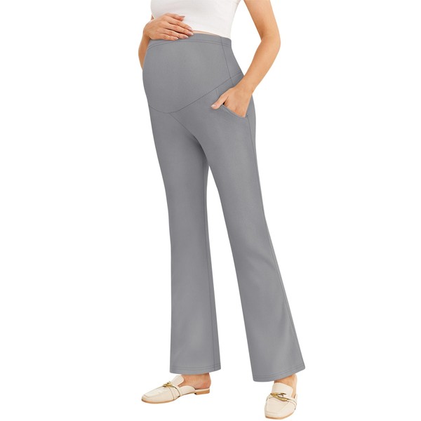 FMEYOA Women's Maternity Pants Casual Adjustable High Waist Flare Leggings