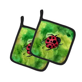Caroline's Treasures BB5770PTHD Irish Lady Bug Pair of Pot Holders Kitchen Heat Resistant Pot Holders Sets Oven Hot Pads for Cooking Baking BBQ, 7 1/2 x 7 1/2
