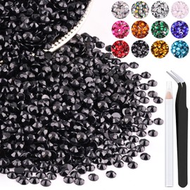 4000PCS 4mm Resin Rhinestones in Bulk (Black), Bedazzling Flatback Crystals for Crafts DIY Nail Decoration, Gems Charms for Tumbler Shoes Clothing Fabric with Pickup Pen and Tweezers