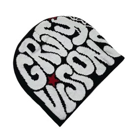CORIRESHA Unisex Adult Y2k Beanie Spider Web Graphic Letter Knitted Hats Winter Warm Caps Black White