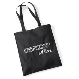 Huuraa Ruhrpottlerin Jute Bag with Heart Cotton 10 Litres Size with Motif for the Greatest People Gift Idea for Friends and Family, black