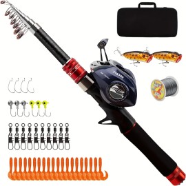 Topline 1.8m 2.1m 2.4m Freshwater Spinning Rod Poles High Quality Carbon Fiber Lure Spinning Casting Telescopic Fishing RodLength: 1.8 m, Color: black fishing pole kit